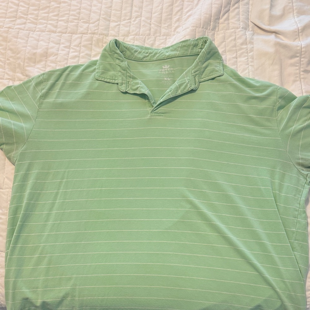 Peter Millar Light Green Striped Polo Shirt